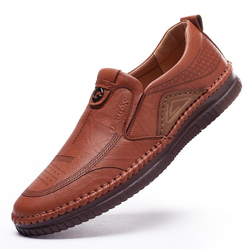 2025 new men's casual shoes soft leather beef tendon sole Doudou shoes genuine leather breathable leather shoes men's