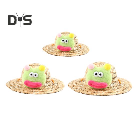 Pet Braided Hat Dog Straw Woven Hat Adjustable Pet Summer Shade Hat with Cute Frog Doll Pet Dress Up Prop Outing Headwear