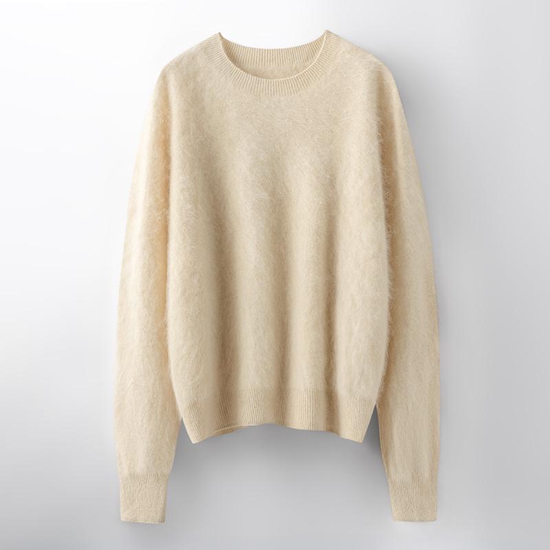 Autumn And Winter New Brushed Women'S Loose Round Neck Long Sleeve Solid Color Pullover Wool Bottoming Knitted Sweater