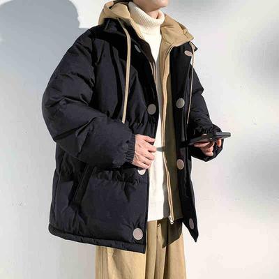 Padded Men's Winter New Casual Loose Hooded Jacket Fake Two Student Windproof Jacket Top