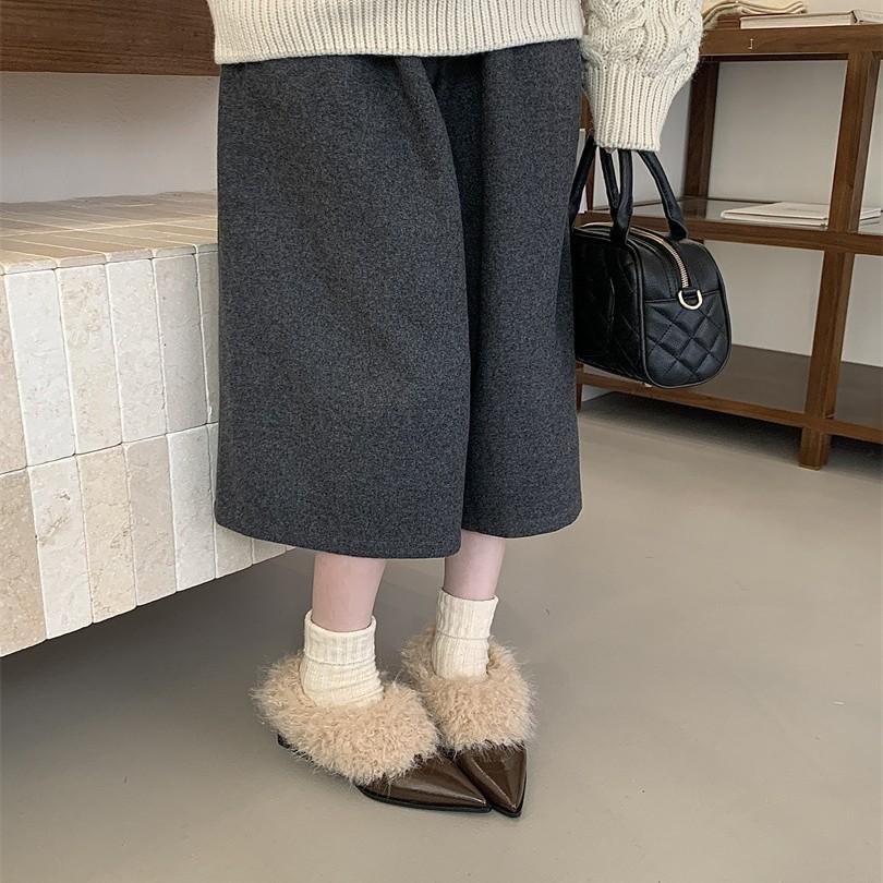 Korean version of square head plush shoes single shoes women's 2025 warm cotton shoes French thick heel retro black small leather shoes