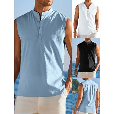 Men's New Half Open Collar Sleeveless Bottom Outdoor Men's Casual Tank Top
