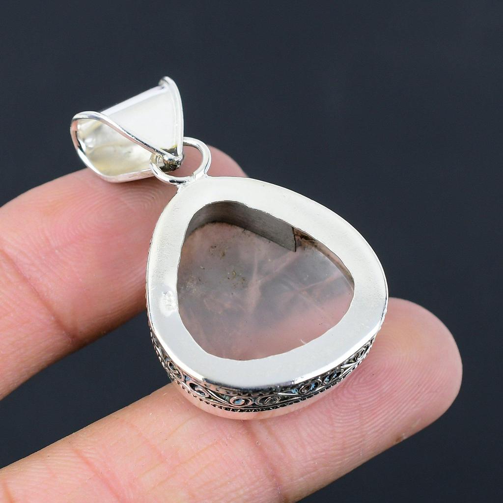 Daughters Day Sale Rose Quartz Gemstone 925 Silver Wife Wedding Pendant Jewelry
