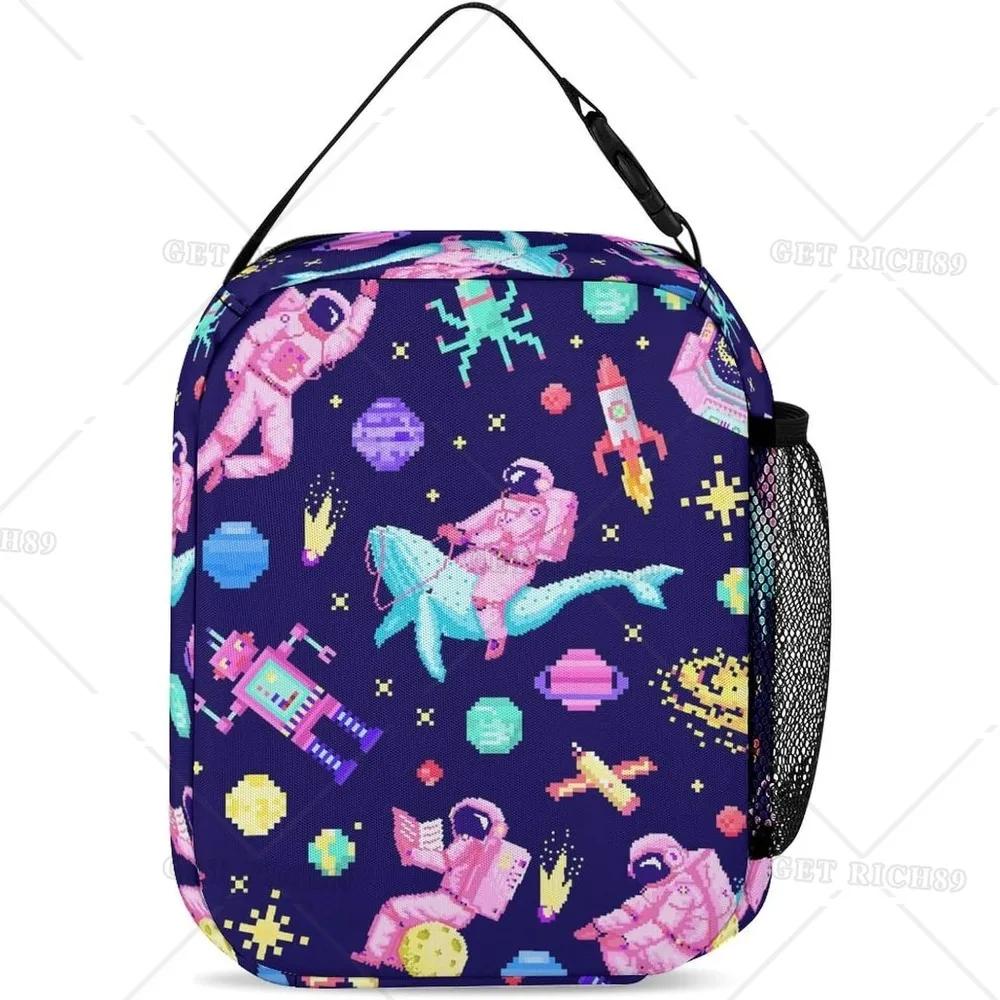 Space Funny Astronaut Lunch Bag for Men Women Kids Work Travel Picnic Colorful Robot Reusable Portable Lunch Box Insulated Tote