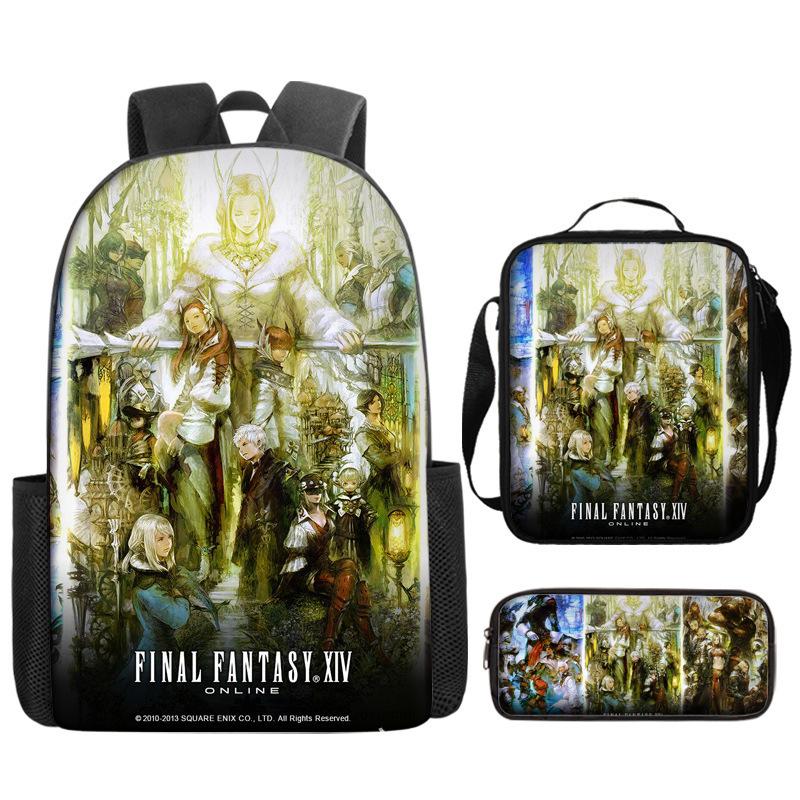 Final Fantasy School Bag Finalfantasy Backpack Digital Printing Student Children S Backpack Satchel Three piece backpack set