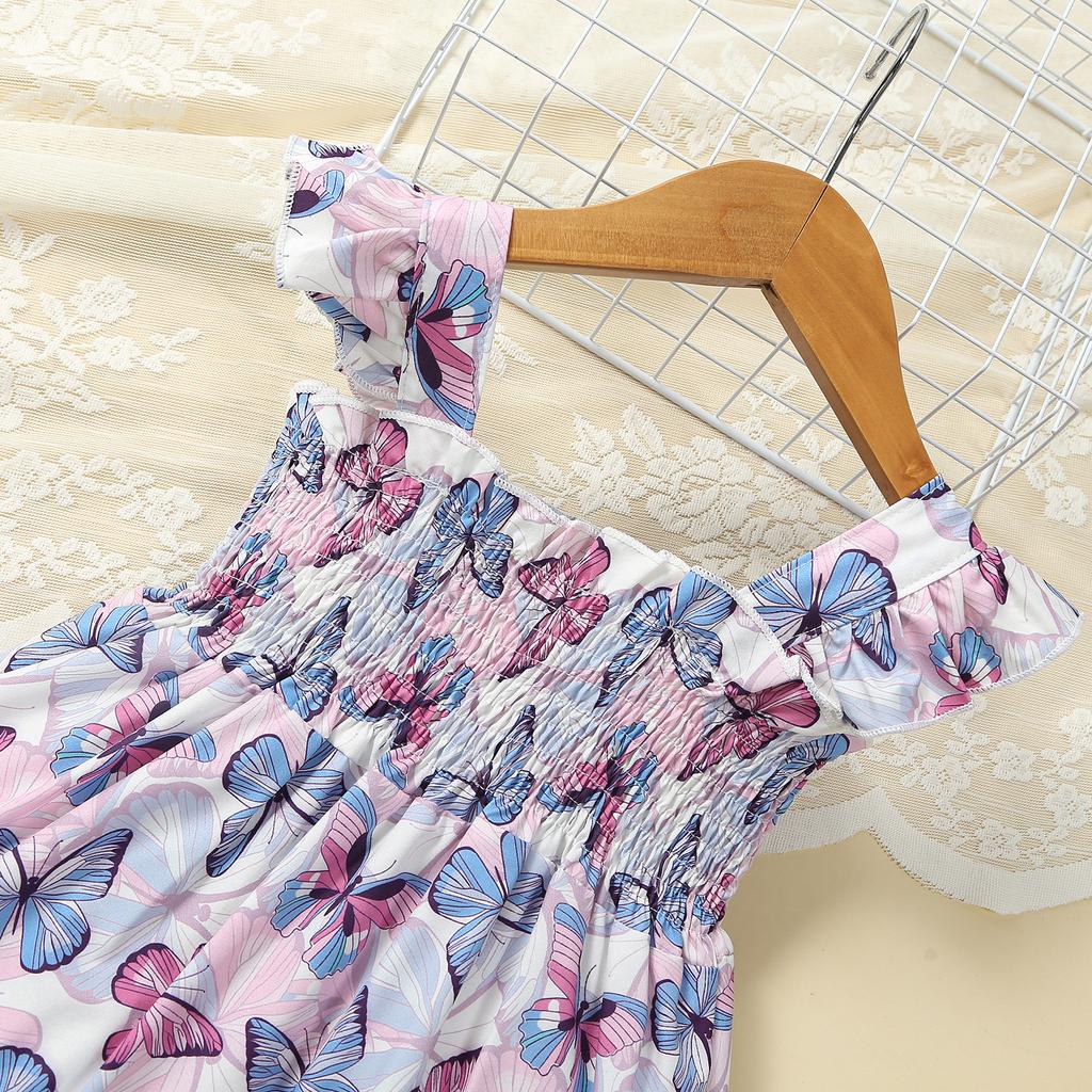 2-teiliges Set mit entzückendem Kleid mit Schmetterlings-Print und Schleife, Stirnband für Babys, 2023 Sommer, Säuglings-Neugeborenenkleidung