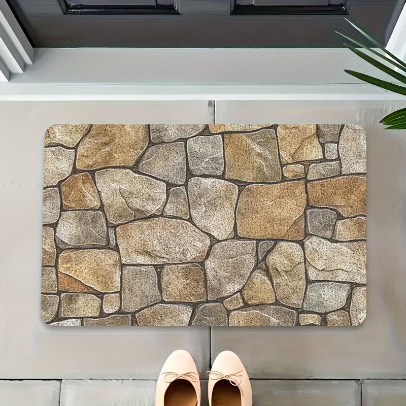 Willkommensmatte mit Naturstein-Textur, Rutschfeste Fußmatte mit rustikalem Kieselmuster, Waschbarer Boho-Eingangsteppich für Garten, Terrasse, Wohnmobil