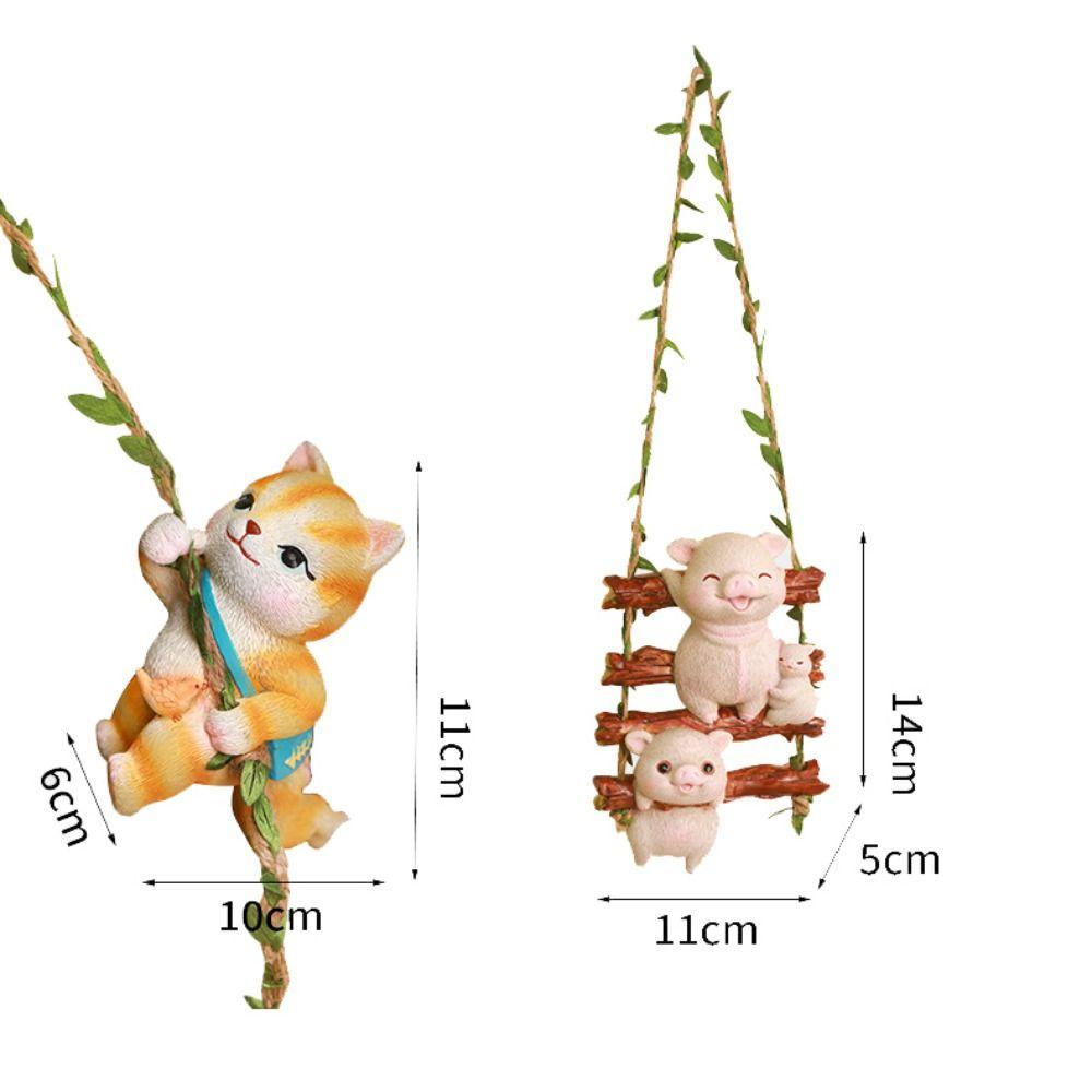 Cute Pig Statue Pendant Cartoon Miniatures Figurine Crafts Cat Climbing Vine Pendant  Outdoor
