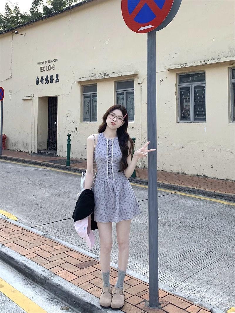 French temperament is beautiful, small man sleeveless floral vest short skirt dress children s summer new explosion S