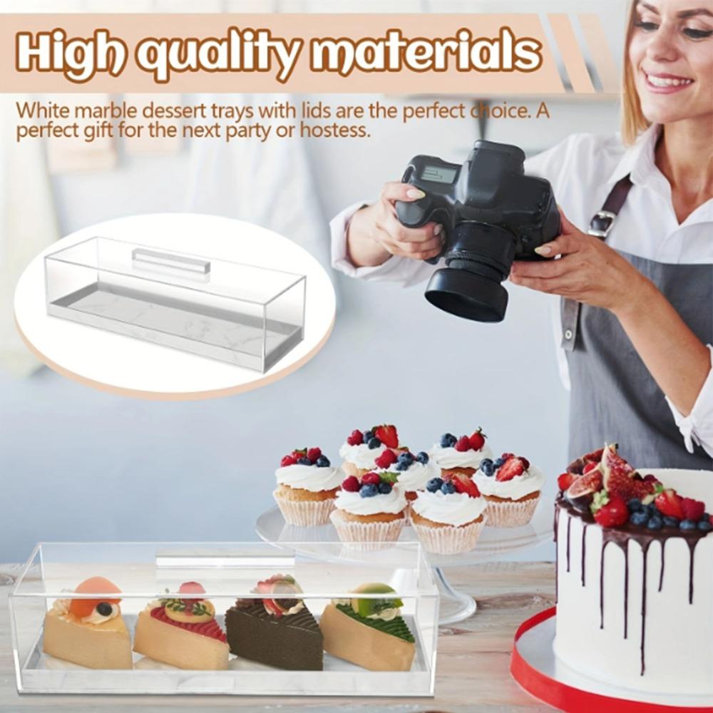 Top Handle Pastry Display Case Rectangular Dessert Holder Tray Clear Cake Platter Pastry Serving