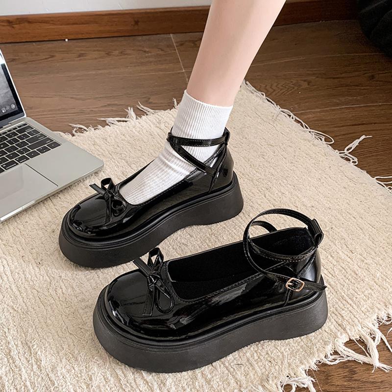 Fashion Bow-Knot Soft Shoes Woman Flats Oxfords Clogs Platform Butterfly Dress Leather Summer New Creepers Mary Janes Butterfly-knot