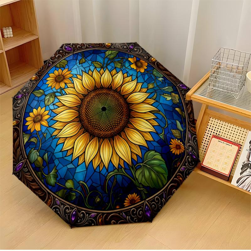

Stained Glass Roses and Butterflies Theme Automatic Umbrella Compact 8-Rib Design Sturdy Construction Durable Umbrella Stylish Accessory