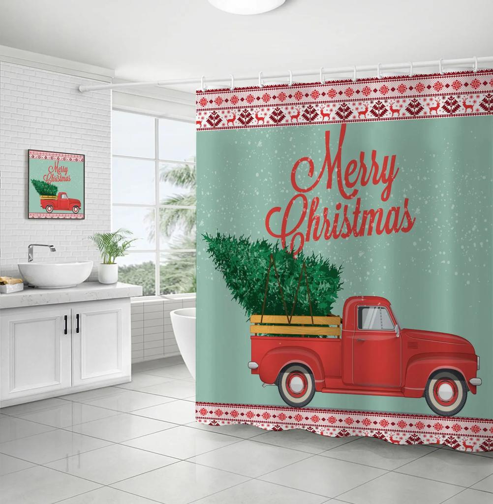 Merry Christmas /Santa Claus/Shower Curtains Holiday Farmhouse Home Fabric Bath Curtain Bathroom Decor/cow Print Blanket
