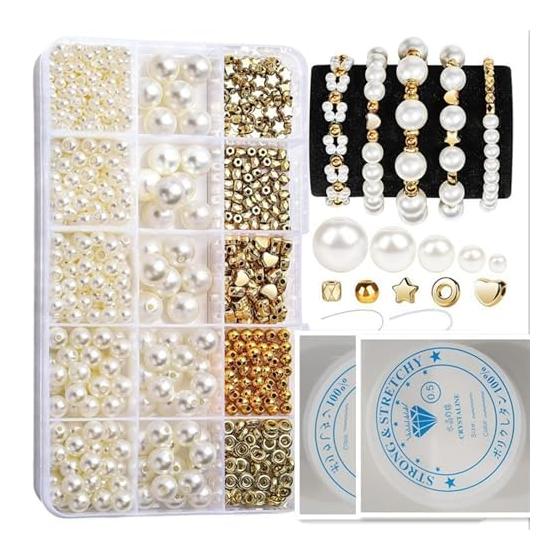 Bead Mix Set 720 Pieces Pearl Beads Handicraft Accessories Parts Spacer Set Handmade Round Beads Strap Bracelet Parts Assortment DIY Handicraft