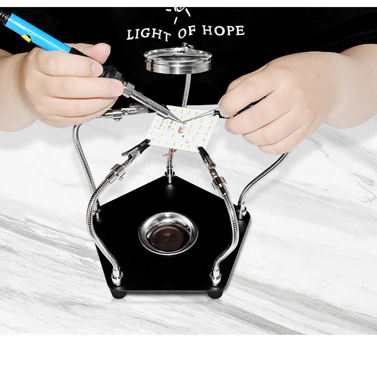 Adjustable Soldering Stand with Magnifying Glass and Circuit Board Clips
