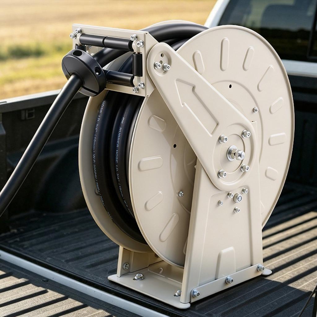 Fuel Hose Reel, 19.05 x 15000 mm Retractable, Spring Driven Auto Swivel Rewind, 300 PSI, Heavy-Duty Carbon Steel Construction with Industrial Grade