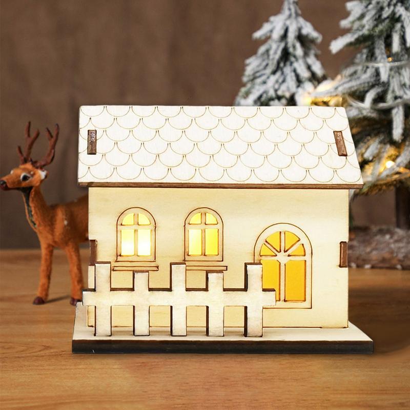 Mini LED Christmas Wooden House LED Light Christmas Decor for Home DIY Xmas Tree Hanging Ornaments New Year for Kids Gifts