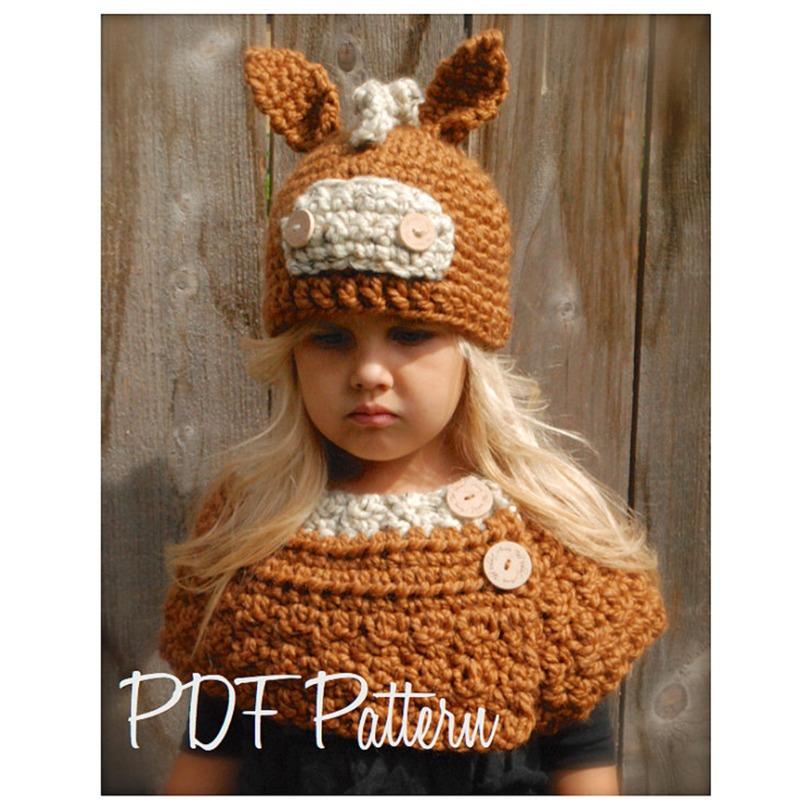 

New Children s Hat Pony Knitted Hat Scarf Two-piece Set Wool Crochet Warm Animal Hat Children s average size