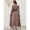 GMXIA Women's Summer V-neck Printed Bouquet Waist Bohemian Dress Holiday Button-down Beach Long Dress
