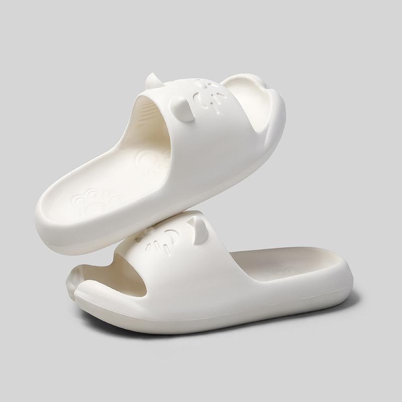 Летние тапочки с котиком на удачу, новые домашние, нескользящая мягкая подошва, прохладные тапочки, женские, для пары, на толстой подошве, тапочки-хлебцы, мужской тренд 36/37 белый