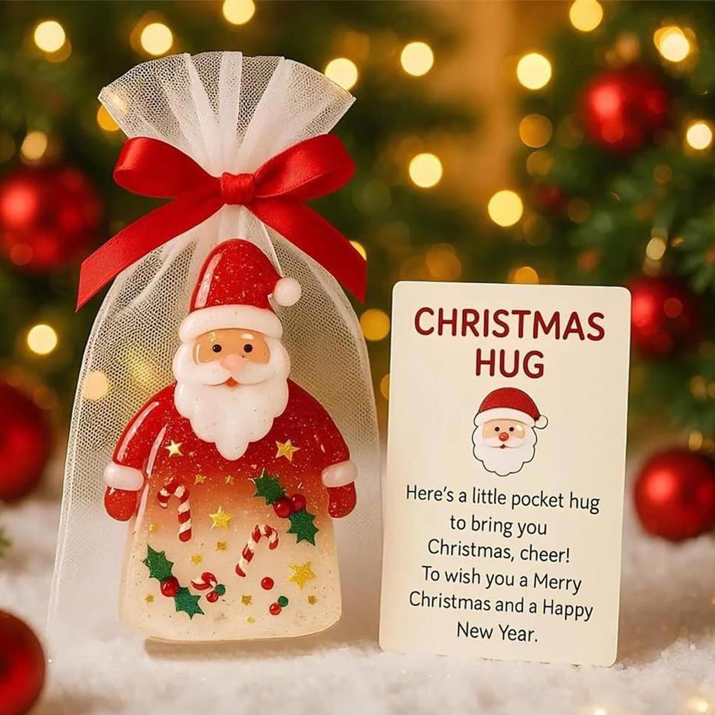 Christmas Hug Santa Claus Ornaments Keepsake Holiday Cards With Bags For Friends Family Kids Adults Women Girls Students