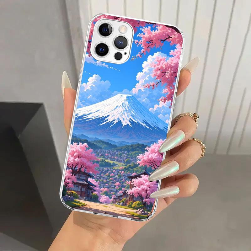 Japanese Cherry Mount Fuji Phone Case for Iphone 17 Air 16 15 Plus 14 13 Mini 12 11 Pro Max 16E 7 8 SE 2020 Soft Funda Print She