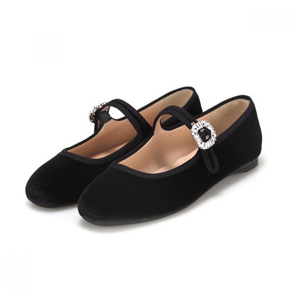 Barbara Velvet Jewelry Buckle Mary Jane Flat Bbe515bk 225mm