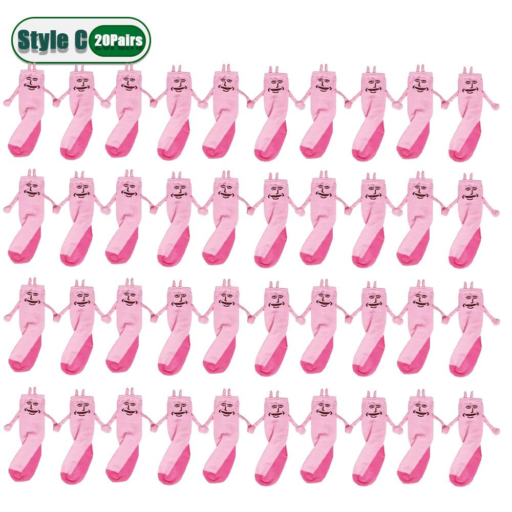 1-20Pairs Pink Bunny Magnetic Hand Holding Socks Funny Halloween Party Socks Winter Socks Pregnant Women Birthday Christmas Gift