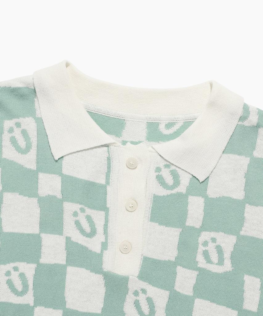 ISTKUNST Checkerboard Smiley Collar Half Knit_Mint(Ik2Dmmk641A)