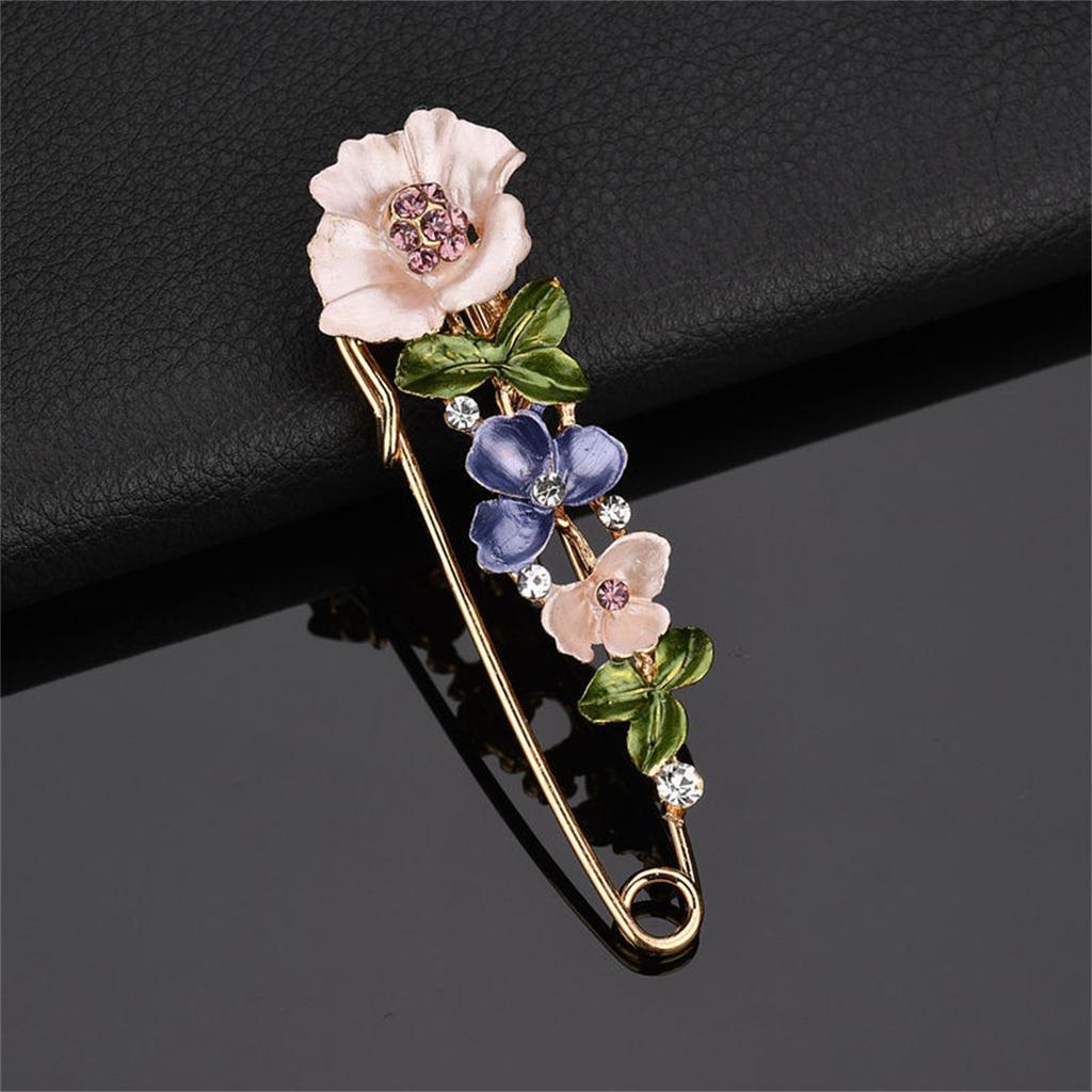 Luxury  Colorful Enamel Flower Big Needle Pins For Women Elegant Rhinestone Floral Clothes Brooches Wedding Party Jewelry