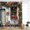 Vintage Italian Street Shower Curtain Arch Architecture Floral Plant Scenery Fabric Home Bathroom Decor Bath Curtains With Hooks