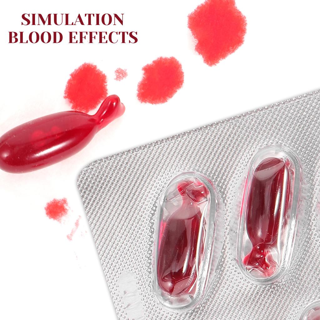 10 Pcs Fake Blood Capsules Party Props Toy Artificial Spoof Halloween Cosplay Starch Bloody Tool for Makeup Decorations Plasma