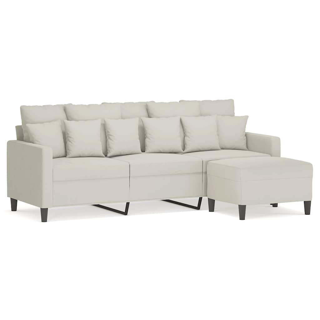 3 Seater Sofa with Footstool Cream 180 cm Velvet
