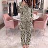 Women's pajamas fashion print long sleeve button-up top pocket pants home casual notch collar V-neck two-piece set