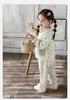 Spring 2026 Baby Girl Three-Piece Set: Flare Pants, Printed Top, and Jacket