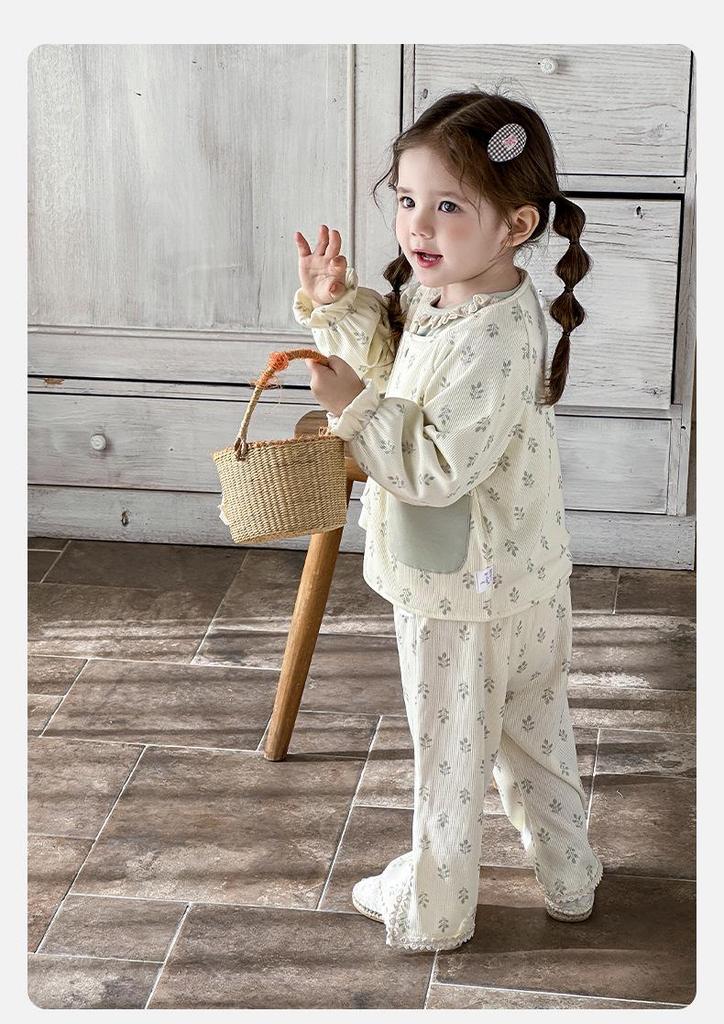 Spring 2026 Baby Girl Three-Piece Set: Flare Pants, Printed Top, and Jacket