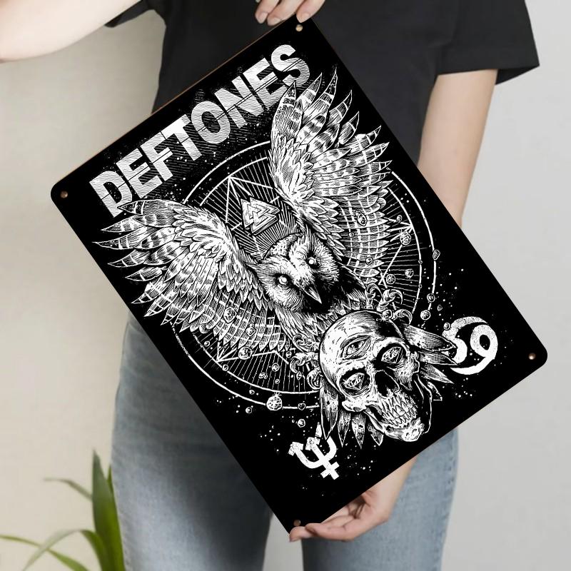 

Deftones Band Art Metal Wall Decor Owl Skull Design Music Poster for Home Bar Decoration 20x30cm（7.8x11.8inch）