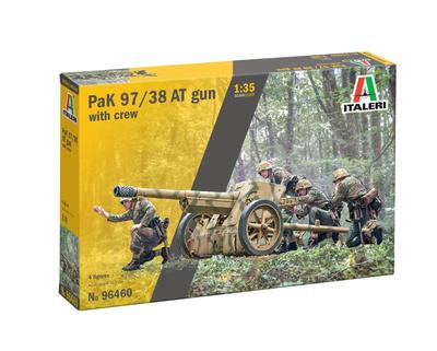 Italeri Maßstab Zweiter Weltkrieg Deutscher Geschütz mit 4 Artillerie Plastikmodell IT96460 1/35 7,5cm PaK97/38 Panzerabwehr Figuren, Bausatz, (Kanone)