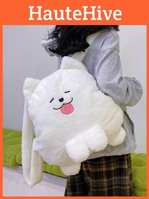 White Plush Dog Girl Backpack With Zipper Closure For Daily Use And Cute Style