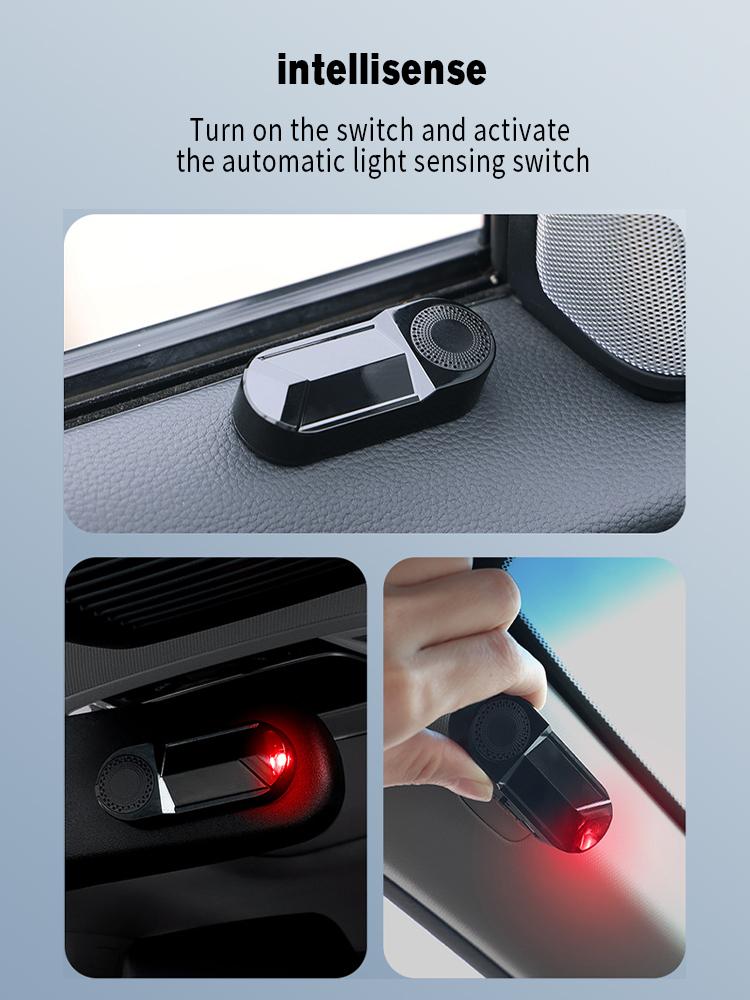 2-in-1 Car Fake Security Light Solar Powered Wireless LED Warning Light Simulated Alarm Car Interior Solar Powered Lamp