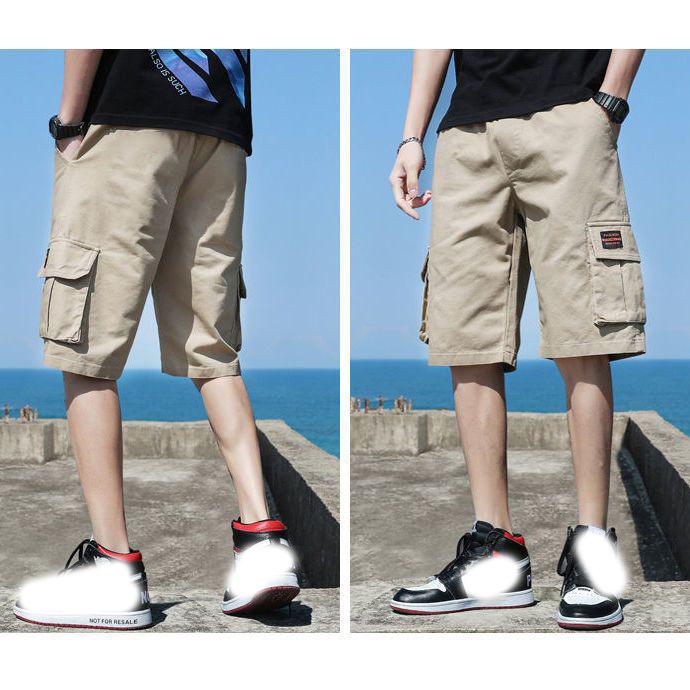 Men Trend Cargo Shorts Men's Letter Print Pocket Shorts Summer New Fashion Casual Straight Shorts Male Ropa Hombre