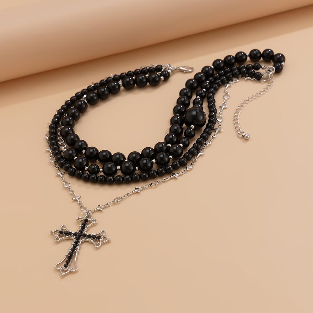 Personalized cross pendant collarbone chain necklace women, gothic dark wind acrylic beaded necklace