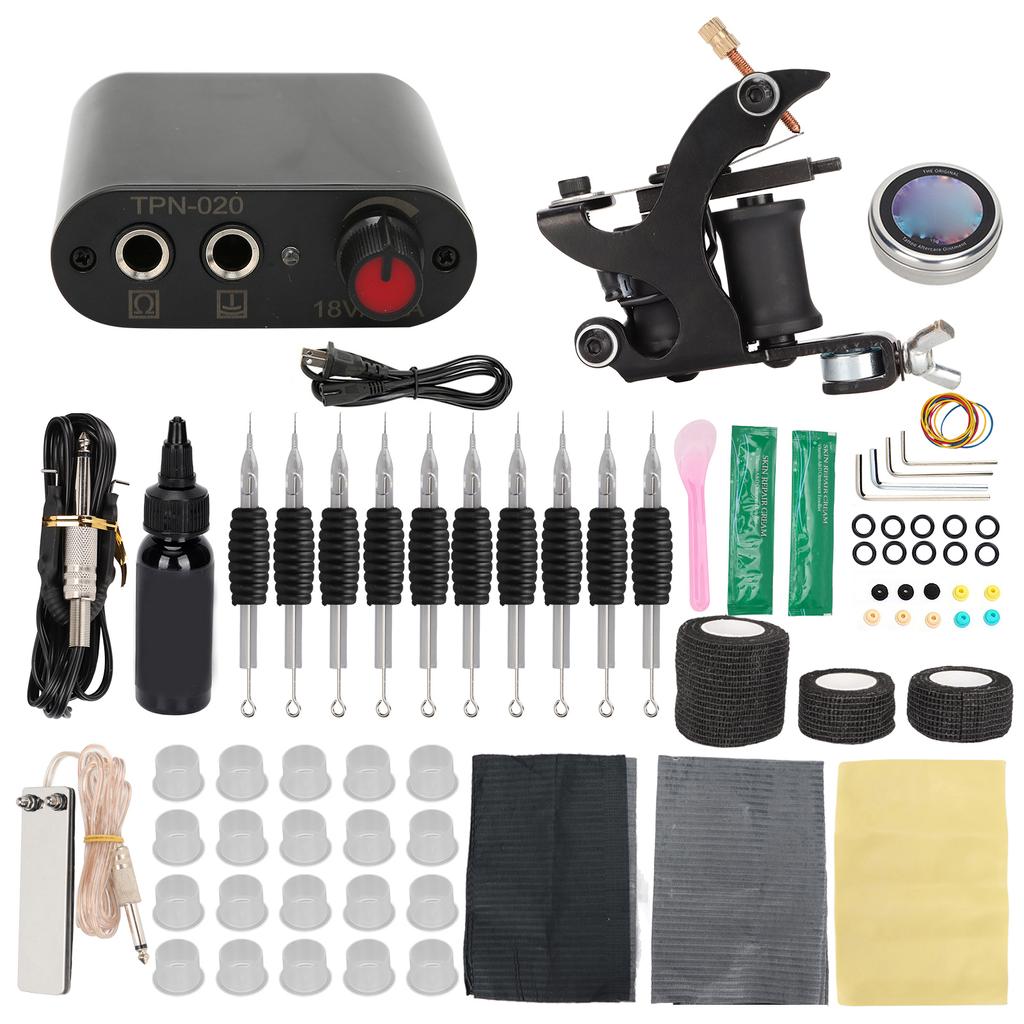 Complete Tattoo Machine Kit Professional Complete Tattoo Coils Machine Kit Power Supply Foot Pedal