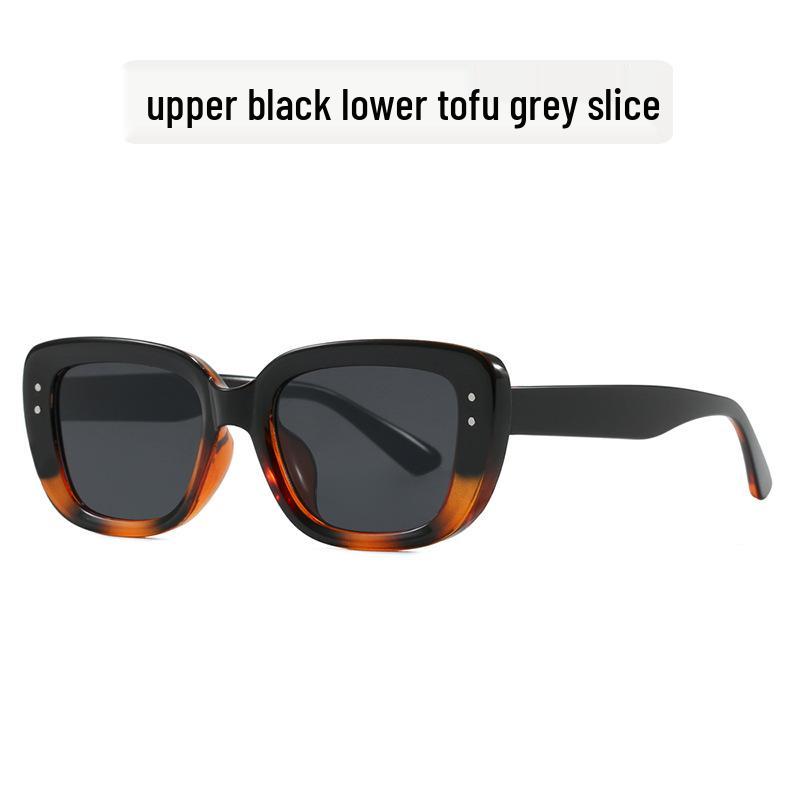 Women's Small Frame Square Cat-Eye Sunglasses with Rivet Design for Sun Protection - Trendy and Simple Runway Style
