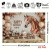 2D Cowgirl Party with Brown Horse and Flowers Backdrop Photography Background Banner