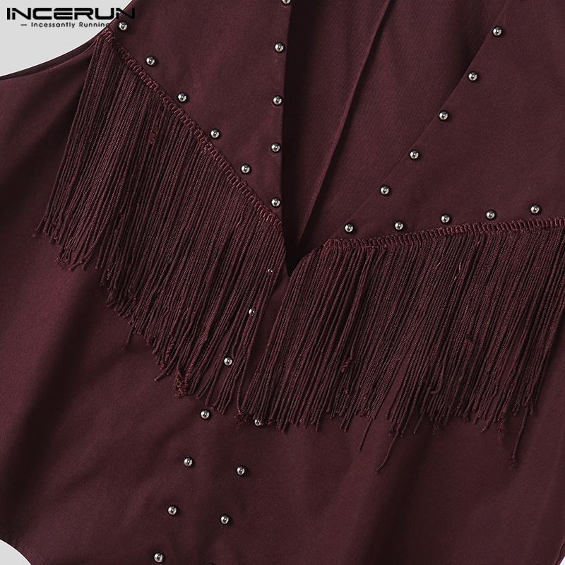 INCERUN Summer Men V Neck Tassel Decorative Clasp Casual Suede Waistcoat