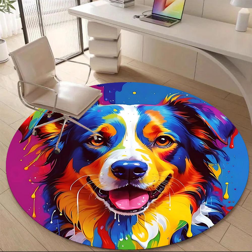 1pc Doodle Pet Office Round Area Rug, Indoor Mat Suitable ForOffice, Under Office Chairs Bedroom Living Room Home Decor, Room Deco T073