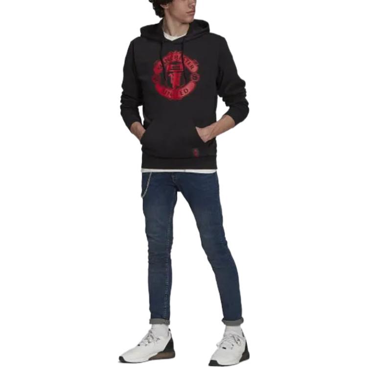 adidas Manchester United Football Series Printed Hoodie Men Tops Black GR3893