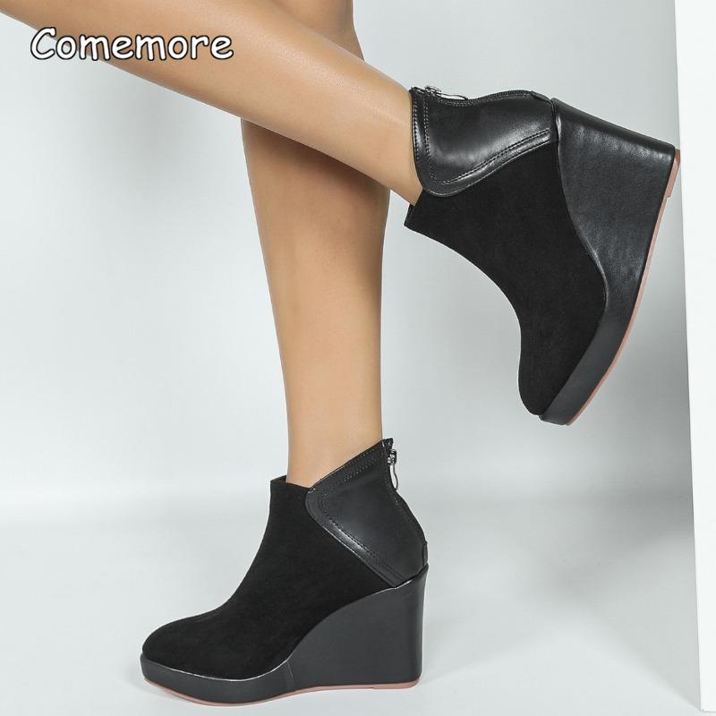 Klobige Absatz-Plateau-Stiefel für Damen Spitz zulaufend Reißverschluss hinten Bequem Lässige Keilabsatz-Stiefeletten Tägliche Laufschuhe für Damen