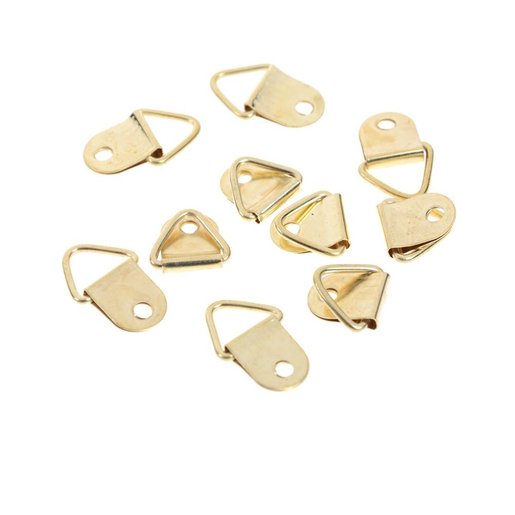 10Pcs D Ring Hooks Golden Brass Triangle Photo Picture Frame Wall Mount Hangers